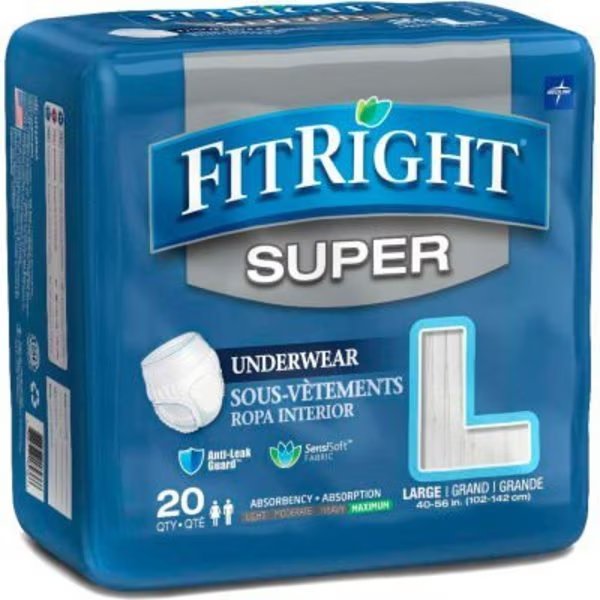 Medline® FitRight Super Protective Underwear, Size L, Waist Size 40